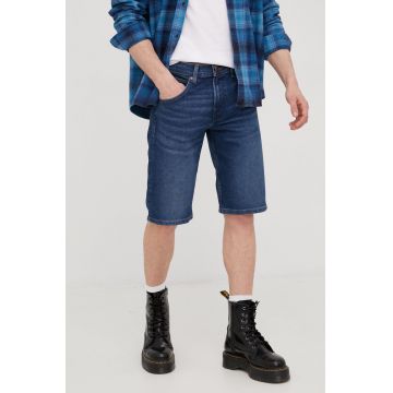 Wrangler pantaloni scurti jeans barbati, culoarea albastru marin
