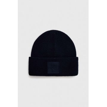 BOSS caciula din amestec de lana culoarea albastru marin, din tricot gros