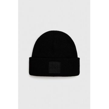 BOSS caciula din amestec de lana culoarea negru, din tricot gros BOSS caciula din amestec de lana culoarea negru, din tricot gros