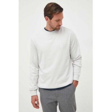 BOSS hanorac de bumbac BOSS CASUAL barbati, culoarea gri, cu imprimeu