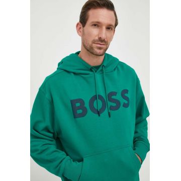 BOSS hanorac de bumbac ORANGE bărbați, culoarea verde, cu glugă, imprimeu 50487134