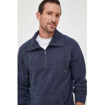 BOSS pulover din amestec de lana barbati, culoarea albastru marin, light, cu turtleneck