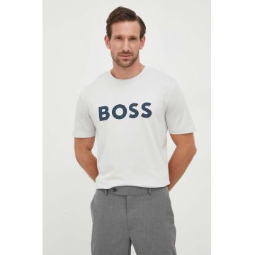 BOSS tricou din bumbac CASUAL bărbați, culoarea gri, cu imprimeu 50481923