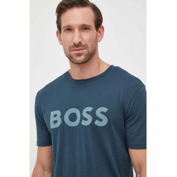 BOSS tricou din bumbac BOSS CASUAL barbati, culoarea verde, cu imprimeu