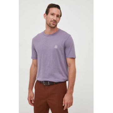 BOSS tricou din bumbac BOSS CASUAL culoarea violet, cu imprimeu
