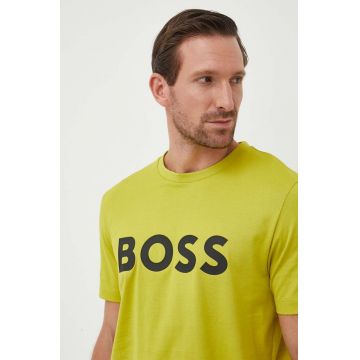 BOSS tricou din bumbac culoarea verde, cu imprimeu