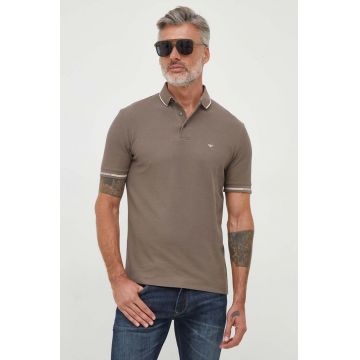 Emporio Armani polo de bumbac culoarea maro, neted