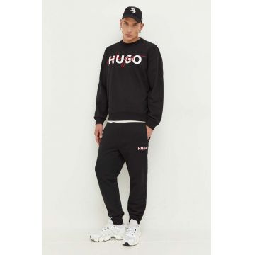 HUGO bluza barbati, culoarea negru, cu imprimeu