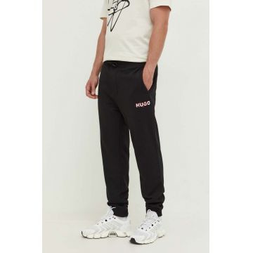 HUGO pantaloni de trening culoarea negru, cu imprimeu