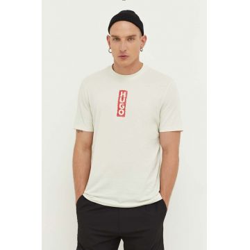 HUGO tricou din bumbac culoarea verde, cu imprimeu