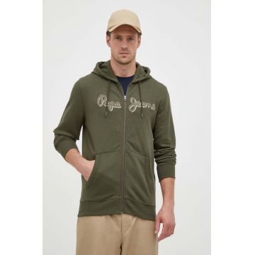 Pepe Jeans hanorac de bumbac Ryan barbati, culoarea verde, cu glugă, cu imprimeu