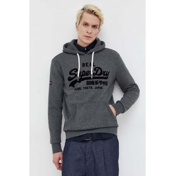 Superdry bluza barbati, culoarea gri, cu glugă, melanj