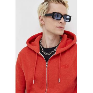Superdry bluza barbati, culoarea rosu, cu glugă, neted