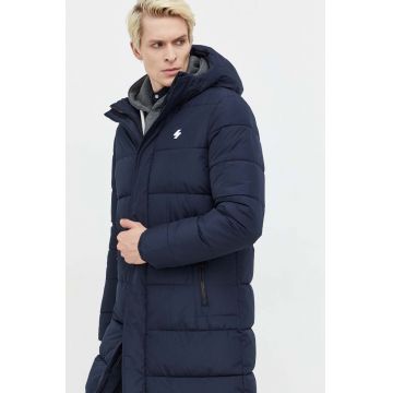 Superdry geaca barbati, culoarea albastru marin, de iarna