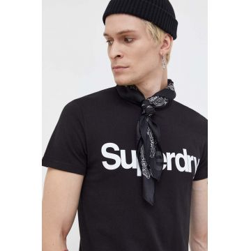 Superdry tricou din bumbac culoarea negru, cu imprimeu