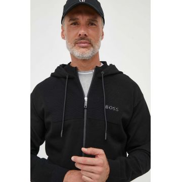 Boss Green bluza BOSS GREEN barbati, culoarea negru, cu glugă, neted