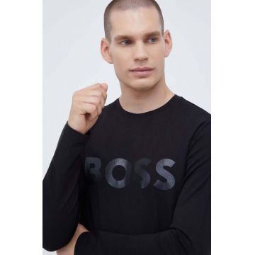 Boss Green longsleeve BOSS GREEN barbati, culoarea negru, cu imprimeu