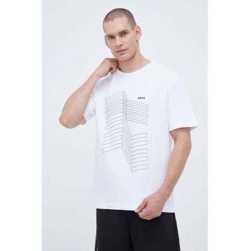 Boss Green tricou BOSS GREEN barbati, culoarea alb, cu imprimeu