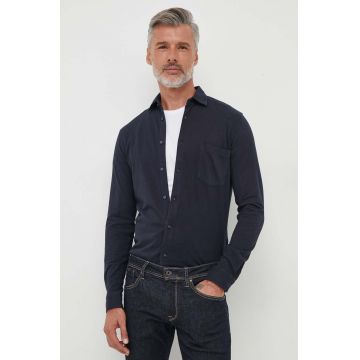 BOSS Orange cămașă din bumbac bărbați, culoarea bleumarin, cu guler clasic, slim 50491112