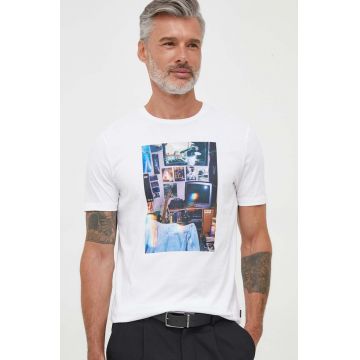 Boss Orange tricou din bumbac BOSS ORANGE culoarea bej, cu imprimeu