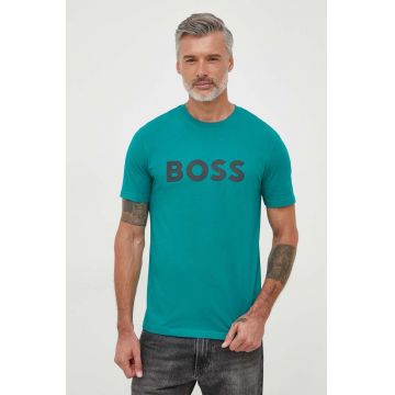 BOSS tricou din bumbac CASUAL bărbați, culoarea verde, cu imprimeu 50481923