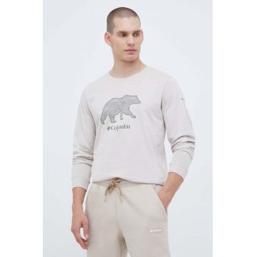 Columbia longsleeve din bumbac culoarea bej, cu imprimeu