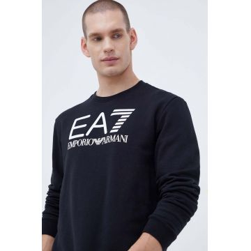 EA7 Emporio Armani hanorac de bumbac barbati, culoarea negru, cu imprimeu