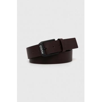 HUGO curea de piele barbati, culoarea maro