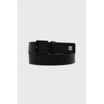 HUGO curea de piele barbati, culoarea negru