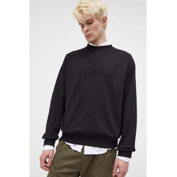 HUGO hanorac de bumbac barbati, culoarea negru, neted
