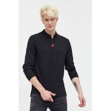 HUGO longsleeve din bumbac culoarea negru, neted