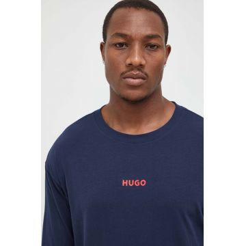 HUGO longsleeve lounge culoarea albastru marin, cu imprimeu