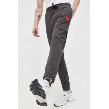 HUGO pantaloni de trening din bumbac culoarea gri, neted