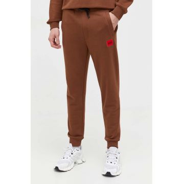 HUGO pantaloni de trening din bumbac culoarea negru, melanj
