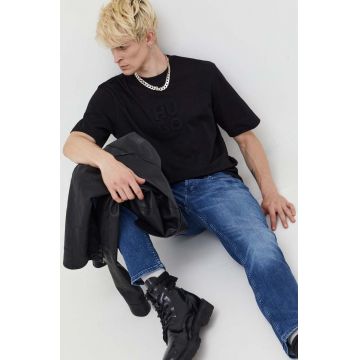 HUGO tricou din bumbac culoarea negru, neted