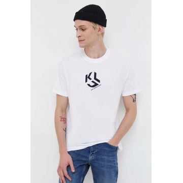 Karl Lagerfeld Jeans tricou din bumbac culoarea alb, cu imprimeu