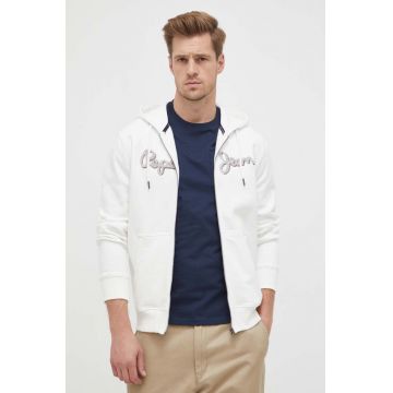 Pepe Jeans hanorac de bumbac Ryan barbati, culoarea alb, cu glugă, cu imprimeu