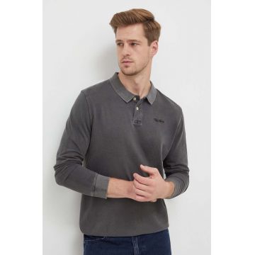 Pepe Jeans longsleeve din bumbac Oliver culoarea gri, neted
