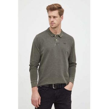 Pepe Jeans longsleeve din bumbac Oliver culoarea verde, neted
