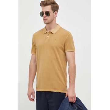 Pepe Jeans polo de bumbac Oliver culoarea maro, neted