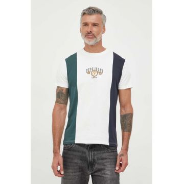 Pepe Jeans tricou din bumbac culoarea alb, cu imprimeu