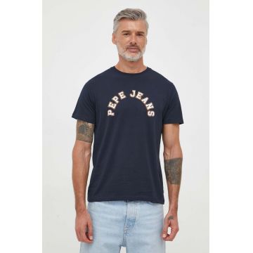 Pepe Jeans tricou din bumbac Westend culoarea albastru marin, cu imprimeu