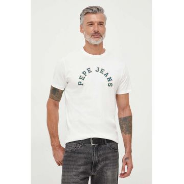 Pepe Jeans tricou din bumbac Westend culoarea bej, cu imprimeu
