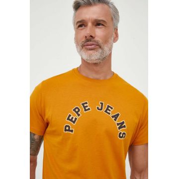 Pepe Jeans tricou din bumbac Westend culoarea galben, cu imprimeu