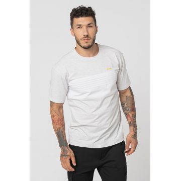 Tricou cu segment contrastant si decolteu la baza gatului - Gri deschis melange