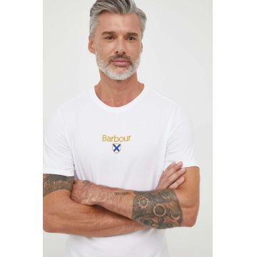 Barbour tricou din bumbac culoarea alb, cu imprimeu