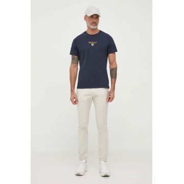 Barbour tricou din bumbac culoarea albastru marin, cu imprimeu