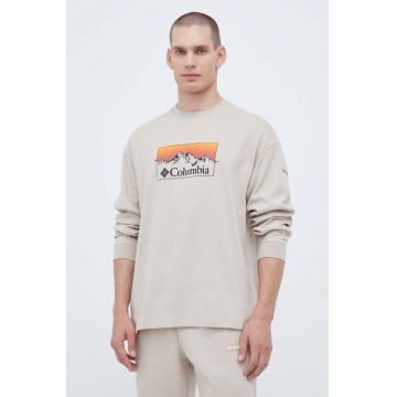 Columbia longsleeve barbati, culoarea bej, cu imprimeu