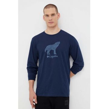 Columbia longsleeve din bumbac culoarea albastru marin, cu imprimeu