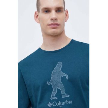 Columbia longsleeve din bumbac culoarea verde, cu imprimeu